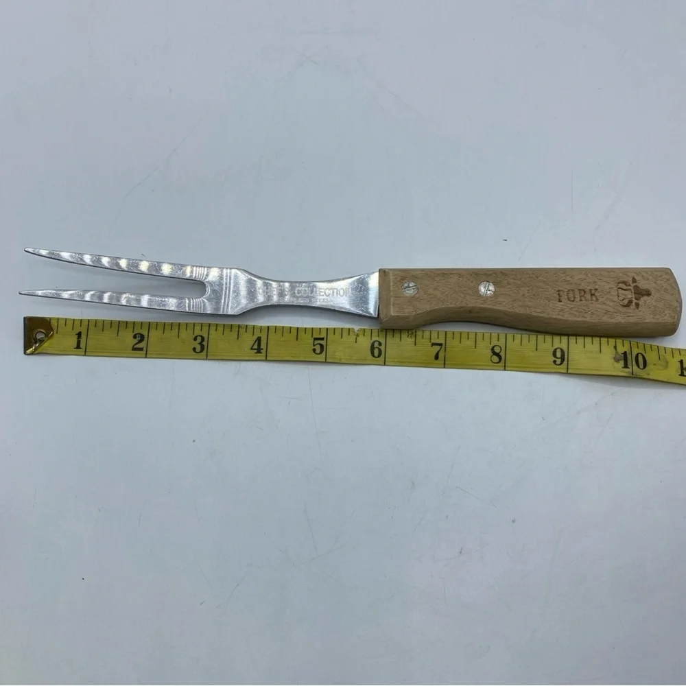 Vintage Prong Carving Fork Meat Cooking Chef’s Collection Wooden Handle Stainles